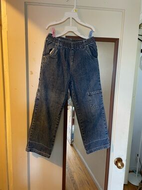 Kids Elastic Waist Dark Blue Denim Cargo Pants